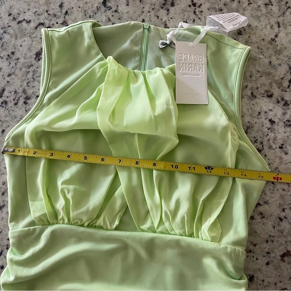 Grace Karin Green Ruched Bodycon Sleeveless Green Dress Size Small Midi Drape - Picture 7 of 12